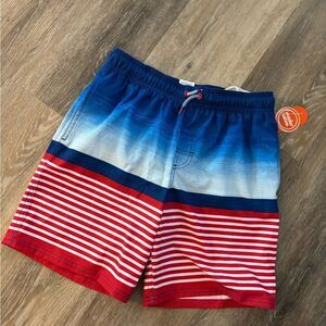Colorful red ,white & blue Boys Swim Trunks Sz L 10/12 New
